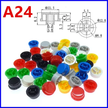 1000pcs A24 krog pritisni gumb tipa stikalo kapice za 12*12*7.3 stikala (7 barv) obarvani plastični pokrovčki