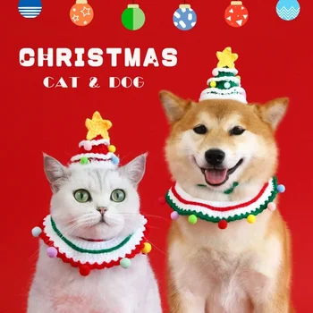 2023 Pet Pletenje Volne Božič Hlače Z Oprsnikom Nastavite Mačka Pes Pentagram Barva Žogo Žogo Z Roko Zasvojen Klobuk, Šal
