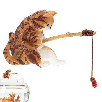 Mačka Ribolov Okraski Realne Mini Mačka Kip Dekor Ustvarjalne Žive Oblike Mačka Ribolov Dekor Večnamensko Fleksibilno DIY
