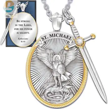Ornament Na Zaslonu V Katoliški Zavetnik Obesek Michael St. Michael Nadangel Ogrlico, Obesek