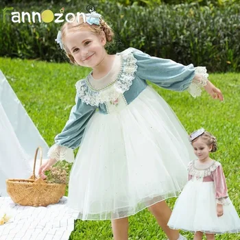 2023 Novi Otroci, Oblačila, Čipke Žamet Pearl Otroci Oblačila Dekle Otroka Jeseni Obleko Dekleta Priložnostne Mehka Design Princesa Vestidos 2-7T