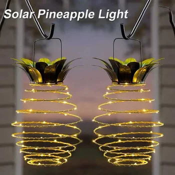 24LED Solarni Prenosni Ananas Svetlobe Vrt Kovanega Železa Luč Bakrene Žice za Obešanje Svetilke Počitnice Dekoracijo na Prostem, Nepremočljiva