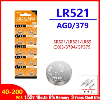 40-200PCS LR521 AG0 Gumb Baterije SR521SW 379A 379 179 D379 SR63 1.55 V 10mAh Alkalne gumbaste Srebro OxideWatch Baterije