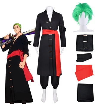Anime Roronoa Zoro Cosplay Kostum Wano Kuni Državi Kimono črno Haljo Obleko Obleke Halloween Carnival bo Ustrezala Zorojuro