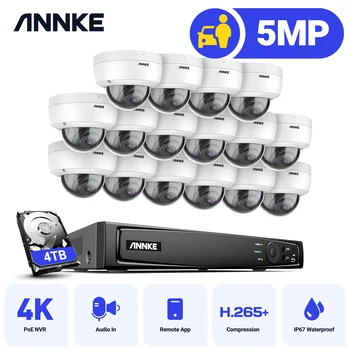 ANNKE 5MP FHD POE Video nadzorni Sistem 16CH H. 265+ 8MP NVR Snemalnik 5MP Varnostne Kamere, Avdio Snemanje 5MP PoE Ip kamere
