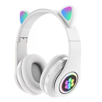 B39 Cute Ušesa Gaming Slušalke Bluetooth-Združljive Brezžične Slušalke z Mikrofon Stereo Glasbe Zložljive Slušalke(Bela)