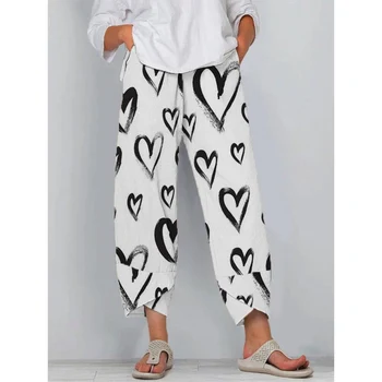 CLOOCL Jeseni Hlače Ženske Svoboden Priložnostne Žepi Hlače Grafiti Srce, ki Tiskanja Gleženj Režejo Design Prevelike Hlače Elegantne dolge hlače