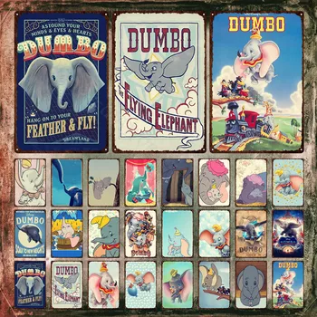 Dumbo, Disney Kovine Znaki Leteči Slon Risanka Srčkan Živali Kovinski Plakat Wall Art Kovinske Plošče za Dnevna Soba Dekoracijo