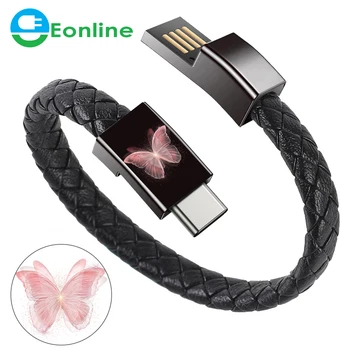 EONLINE 3D 6A Črna Mini USB Tip-C Zapestnica Polnilnik Podatkovni Kabel Za iPhone, Android Tip-C Telefonski Kabel Usnje Moda
