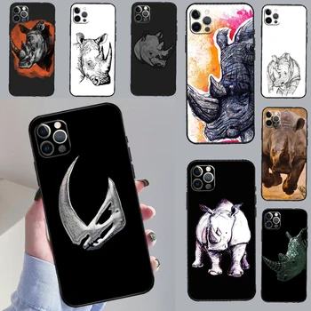 Grobo Nosoroga Rhino Zver Telefon Primeru Za iPhone 11 12 13 14 15 Pro 12 13 Mini X XR XS Max 7 8 Plus SE 2022 Kritje Coque