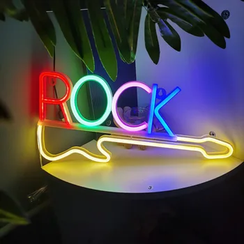 Kitara Rock and Roll Neonske Znaki Glasbe Led Neon Light Art Stenski Dekor za Igro Soba Music Party Rock Studio Bar, Disco Party Neon