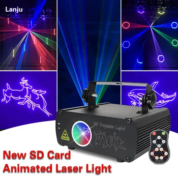 Lanju LED 500mw SD animirani lasersko svetlobo RGBW glas nadzorovanih 3D cartoon Vzorec luči disco DJ Party flash razsvetljavo