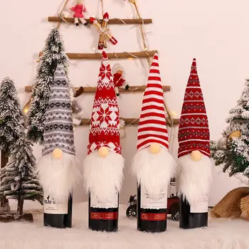 Lepe Božične Pulover Vina, Steklenico Kritje Gnome z Brado Pletene Klobuk, Risanka, Vina, Steklenica za Božično Večerjo Namizni Dekor