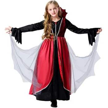 Luksuzni Vampir Kostum Za Noč Čarovnic Stranke Otroci Stojijo Ovratnik Čarovnica Cosplay Dekleta Uspešnosti Vlogo Igrajo Obleko