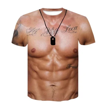 Moda za moške Smešno Mišične Moških, T-Shirt 3D Tisk T-Shirt Priložnostne Krog Vratu T-Shirt Kratek Rokav Prevelik Hitro Suha Oblačila