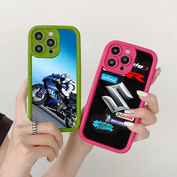Motociklistična Dirke Suzuki Preprost Barva Mat Silikonsko Ohišje Za IPhone 15 14 13 12 11 Max Pro Plus Objektiv Popolno Zaščito Mehko