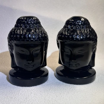 Naravni Črni Obsidian Buda Glavo Kristalno Figur Carving Budizem Doma Dekoracijo Carving Obrti Doma Dekor Fengshui Ornament