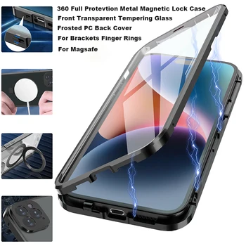 New Metal Magnetni Snap Zaklepanje Za Magsafe Brezžično Polnjenje Primeru Za iPhone 14 13 12 Pro Max Spredaj Steklo+Motnega PC Zadnji Pokrovček