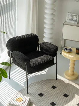 Nordijska lambswool en stol oblikovalec krema slog strani stol fotelj Internet slaven priložnostne preprost dnevni sobi, leno stol