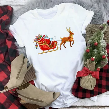 Novi Santa Claus majica s kratkimi rokavi ženske modni Vesel Božič Harajuku t-shirt Bela hipster, Primerna za vse letne čase Tshirt Vrhovi oblačila