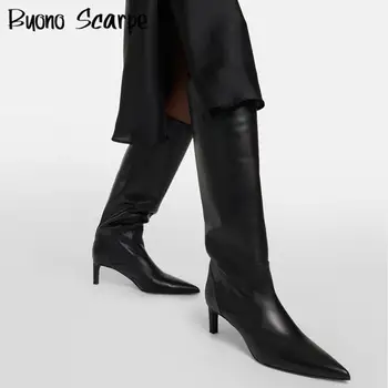 Oblikovalec Močen Pete Platforma Čevlji Modni Konicami Prstov Tanke Visoke Pete Pravega Usnja Kolena Visoki Škornji Ženski Vitez Botas Nova
