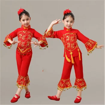 Otrok Yangko Ples Kostum Dekle Kitajsko Novo Leto Performamce, Ples, Oblačila Dekle, Ventilator, Krovni Ples Obrabe Fazi Plesno Obleko 5