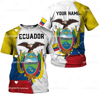 Personalizada Ekvador Zastavo, Grb T-shirt za Moške, Ženske Priložnostne Krog Vratu Prevelik Kratkimi Moda Harajuku Ulica Vrhovi