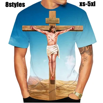 Poletje Vroče Prodaje Jezusa Kristusa 3D Tiskanih T Shirt Bog Letnik Vere Križ, Kratka sleeved Krog Vratu Moški zgornji deli oblačil