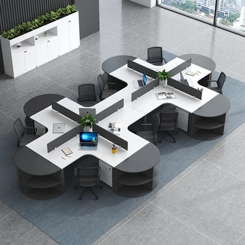 Posebne oblike osebje desk preprosto sodobno cross 3/6/8/4 štiri-oseba-L-shaped osebje postaja mizo in stol kombinacija