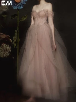 Sanjsko Lotus Pink Prom Oblačenja Večerne Obleke Elegantno Beaded Poročna obleka Classic Tla-dolžina Nevesta Obleke Vestidos De Novia