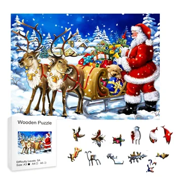 Santa Claus Jelenov Lesene Puzzle Nepravilne Oblike Božično Darilo Stranka Igra Božič Je Stranka Darilo