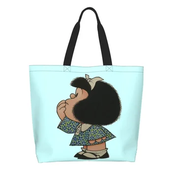 Smešno Mafalda Comic Strip Trgovina Nakupovanje Tote Vrečke Ženske Kawaii Quino Platno Ramenski Varovanec Vrečke Veliko Zmogljivost Torbice