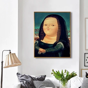 Smešno Risanka Maščobe Mona Lisa Slikarstvo Plakati, Tiskanje Slike Wall Art za dnevno Sobo, Soba Nordijska Dekor