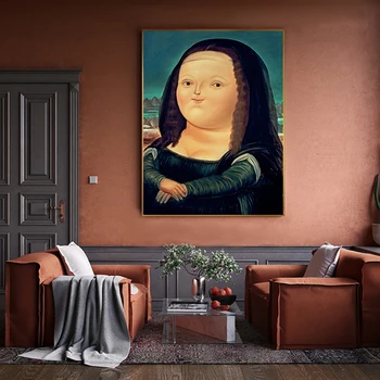 Smešno Risanka Maščobe Mona Lisa Slikarstvo Plakati, Tiskanje Slike Wall Art za dnevno Sobo, Soba Nordijska Dekor