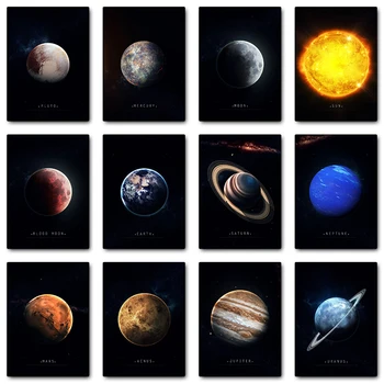 Solarni Sistem Prostora Planetu Zemlja, Sonce, Luna Plakatov in Fotografij Platno Stensko Slikarstvo v slikah, za Dnevni Sobi Doma Dekor Cuadros