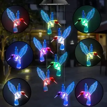 Sončne Svetlobe za Dekoracijo Vrta LED Barvite Sončne Energije Wind Chime Kristalno Hummingbird Metulj Nepremočljiva Prostem Windchime