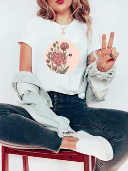 Tee Ženske Oblačila Risanka Moda Lady Tiskanja Cvet Cute Sweet 90. letih Poletje Tshirt Priložnostne T-Shirt Grafični T Vrh