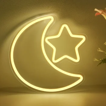 Toplo Luna Star Meri Neon Znak Akril LED Neon Luči Prijavite USB Zatemnilno Stikalo Za Dom Otroci Spalnica Wall Art Dekor Nočne Luči