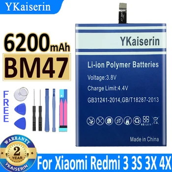 YKaiserin BM47 Polno Zmogljivost 6200mAh Baterija Za Xiaomi Redmi 3 3 3X Za Xiao Mi Hongmi Redmi 4x Zamenjava Baterije Bateria