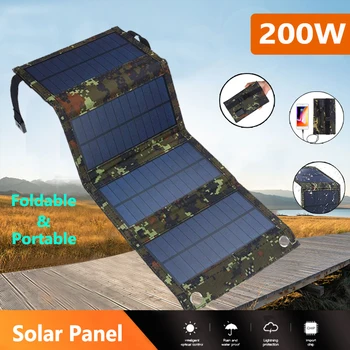 Zložljive Sončne Celice 200W Fotovoltaična Plošča Polnilnik USB Sistem, 5V Prenosni Prilagodljive Moči Banke Telefon Prostem Pohodništvo Kamp Set
